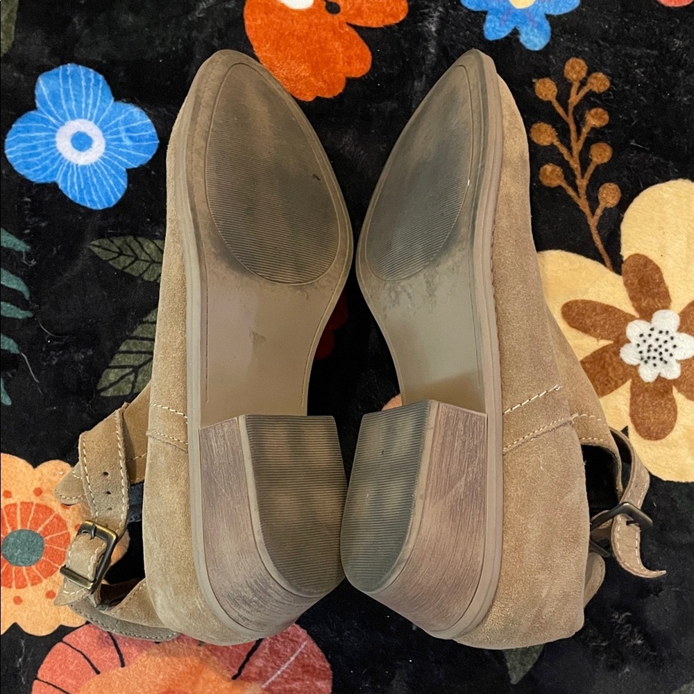Suede Tan Cutout Ankle Booties with Buckle Strap - Picture 5 of 10